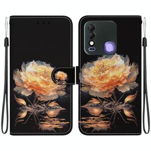 For Tecno Spark 8 / 8T Crystal Texture Colored Drawing Leather Phone Case(Gold Peony)