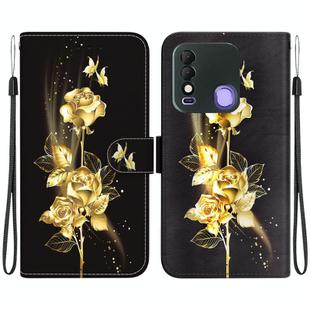 For Tecno Spark 8 / 8T Crystal Texture Colored Drawing Leather Phone Case(Gold Butterfly Rose)