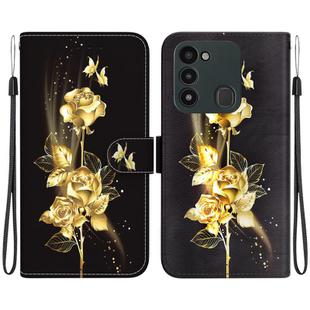 For Tecno Spark Go 2022 / 8C Crystal Texture Colored Drawing Leather Phone Case(Gold Butterfly Rose)