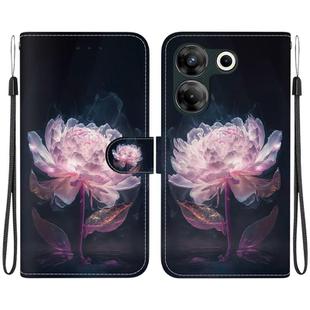 For Tecno Camon 20 Pro 5G Crystal Texture Colored Drawing Leather Phone Case(Purple Peony)