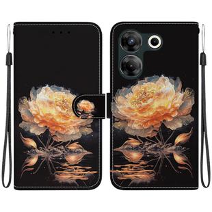 For Tecno Camon 20 Pro 5G Crystal Texture Colored Drawing Leather Phone Case(Gold Peony)