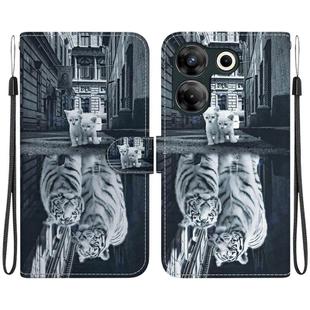 For Tecno Camon 20 Pro 5G Crystal Texture Colored Drawing Leather Phone Case(Cat Tiger Reflection)