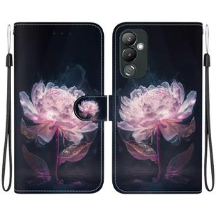 For Tecno Pova 4 Crystal Texture Colored Drawing Leather Phone Case(Purple Peony)