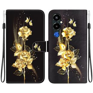 For Tecno Pova 4 Pro Crystal Texture Colored Drawing Leather Phone Case(Gold Butterfly Rose)