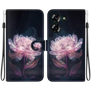 For Tecno Pova 5 Crystal Texture Colored Drawing Leather Phone Case(Purple Peony)