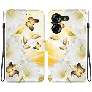 For Tecno Pova 5 Crystal Texture Colored Drawing Leather Phone Case(Gold Butterfly Epiphyllum)