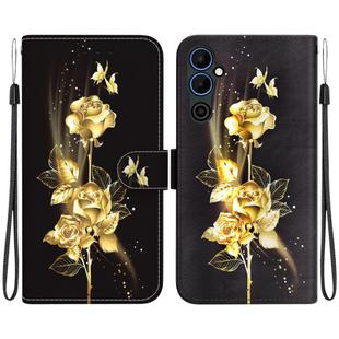 For Tecno Pova Neo 2 Crystal Texture Colored Drawing Leather Phone Case(Gold Butterfly Rose)