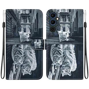 For Tecno Pova Neo 2 Crystal Texture Colored Drawing Leather Phone Case(Cat Tiger Reflection)