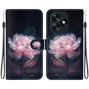 For Tecno Spark 10 4G / 10C Crystal Texture Colored Drawing Leather Phone Case(Purple Peony)