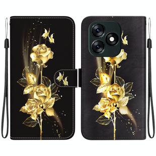 For Tecno Spark 10 4G / 10C Crystal Texture Colored Drawing Leather Phone Case(Gold Butterfly Rose)