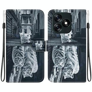 For Tecno Spark 10 4G / 10C Crystal Texture Colored Drawing Leather Phone Case(Cat Tiger Reflection)