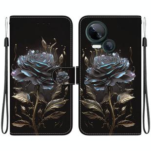 For Tecno Spark 10 5G Crystal Texture Colored Drawing Leather Phone Case(Black Rose)