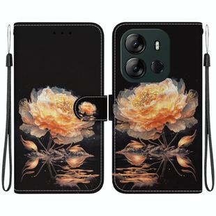 For Tecno Spark Go 2023 / Pop 7 Pro Crystal Texture Colored Drawing Leather Phone Case(Gold Peony)