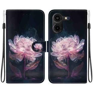 For Tecno Pova 5 Pro Crystal Texture Colored Drawing Leather Phone Case(Purple Peony)