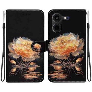 For Tecno Pova 5 Pro Crystal Texture Colored Drawing Leather Phone Case(Gold Peony)