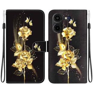 For Tecno Pova 5 Pro Crystal Texture Colored Drawing Leather Phone Case(Gold Butterfly Rose)