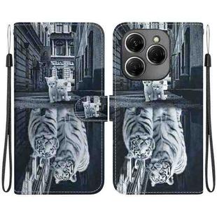 For Tecno Spark 20 Pro Crystal Texture Colored Drawing Leather Phone Case(Cat Tiger Reflection)