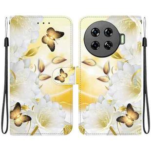 For Tecno Spark 20 Pro+ 4G Crystal Texture Colored Drawing Leather Phone Case(Gold Butterfly Epiphyllum)
