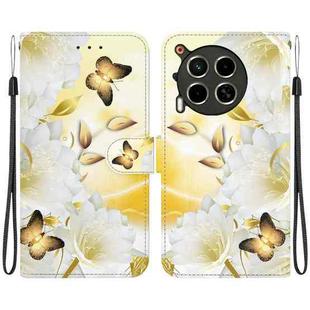 For Tecno Camon 30 4G / 30 5G CL6 CL7 Crystal Texture Colored Drawing Leather Phone Case(Gold Butterfly Epiphyllum)
