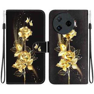 For Tecno Camon 30 Pro CL8 Crystal Texture Colored Drawing Leather Phone Case(Gold Butterfly Rose)