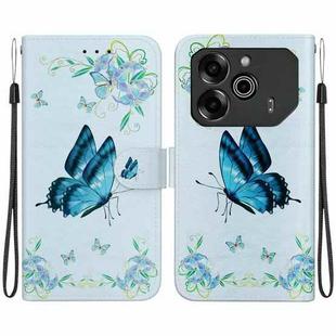 For Tecno Pova 6 Pro / Pova 6 Crystal Texture Colored Drawing Leather Phone Case(Blue Pansies)