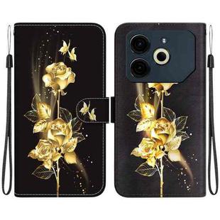 For Tecno Pova 6 Neo Crystal Texture Colored Drawing Leather Phone Case(Gold Butterfly Rose)