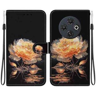 For Tecno Spark 30C Crystal Texture Colored Drawing Leather Phone Case(Gold Peony)