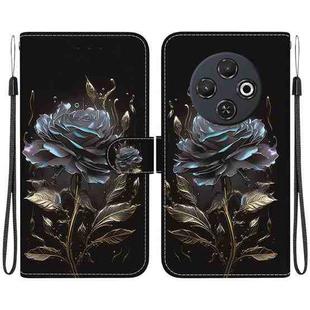 For Tecno Spark 30C Crystal Texture Colored Drawing Leather Phone Case(Black Rose)