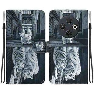 For Tecno Spark 30C Crystal Texture Colored Drawing Leather Phone Case(Cat Tiger Reflection)