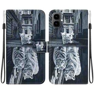 For Tecno Pop 10 / Spark Go 2 4G Crystal Texture Colored Drawing Leather Phone Case(Cat Tiger Reflection)