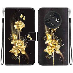 For Tecno Pop 9 5G / Spark 30C 5G Crystal Texture Colored Drawing Leather Phone Case(Gold Butterfly Rose)