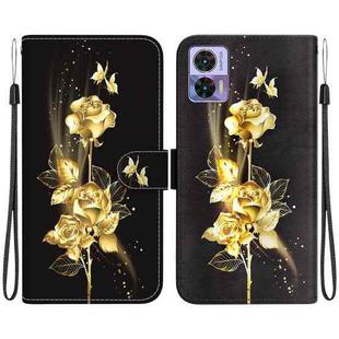 For Motorola Edge 30 Neo / 30 Lite Crystal Texture Colored Drawing Leather Phone Case(Gold Butterfly Rose)