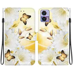 For Motorola Edge 30 Neo / 30 Lite Crystal Texture Colored Drawing Leather Phone Case(Gold Butterfly Epiphyllum)