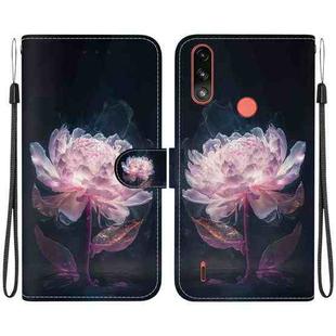 For Motorola Moto E7 Power / E7i Power Crystal Texture Colored Drawing Leather Phone Case(Purple Peony)