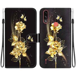 For Motorola Moto E7 Power / E7i Power Crystal Texture Colored Drawing Leather Phone Case(Gold Butterfly Rose)