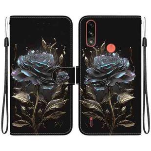 For Motorola Moto E7 Power / E7i Power Crystal Texture Colored Drawing Leather Phone Case(Black Rose)