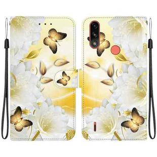 For Motorola Moto E7 Power / E7i Power Crystal Texture Colored Drawing Leather Phone Case(Gold Butterfly Epiphyllum)