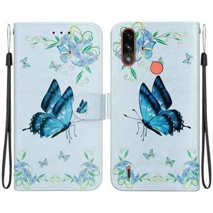 For Motorola Moto E7 Power / E7i Power Crystal Texture Colored Drawing Leather Phone Case(Blue Pansies)