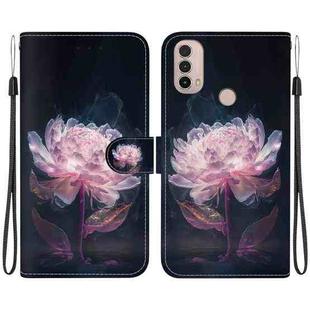 For Motorola Moto E20 / E30 / E40 Crystal Texture Colored Drawing Leather Phone Case(Purple Peony)