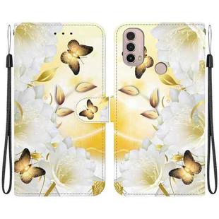 For Motorola Moto E20 / E30 / E40 Crystal Texture Colored Drawing Leather Phone Case(Gold Butterfly Epiphyllum)