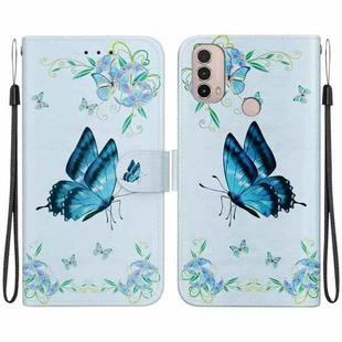 For Motorola Moto E20 / E30 / E40 Crystal Texture Colored Drawing Leather Phone Case(Blue Pansies)