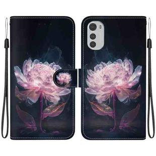For Motorola Moto E32 Crystal Texture Colored Drawing Leather Phone Case(Purple Peony)