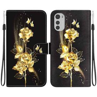 For Motorola Moto E32 Crystal Texture Colored Drawing Leather Phone Case(Gold Butterfly Rose)