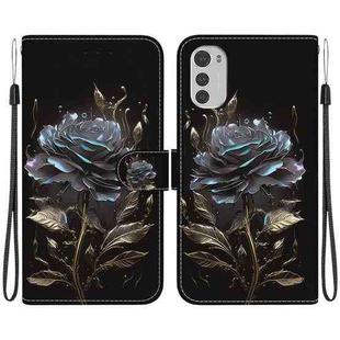 For Motorola Moto E32 Crystal Texture Colored Drawing Leather Phone Case(Black Rose)