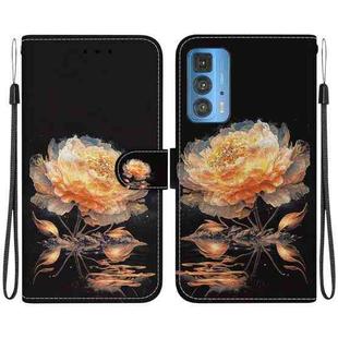 For Motorola Edge 20 Pro Crystal Texture Colored Drawing Leather Phone Case(Gold Peony)