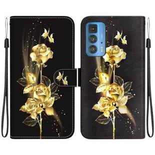 For Motorola Edge 20 Pro Crystal Texture Colored Drawing Leather Phone Case(Gold Butterfly Rose)