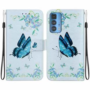 For Motorola Edge 20 Pro Crystal Texture Colored Drawing Leather Phone Case(Blue Pansies)