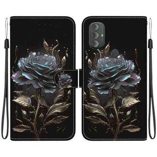 For Motorola Moto G Power 2022 Crystal Texture Colored Drawing Leather Phone Case(Black Rose)