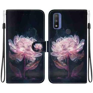 For Motorola Moto G Pure Crystal Texture Colored Drawing Leather Phone Case(Purple Peony)