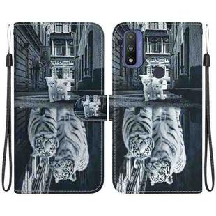 For Motorola Moto G Pure Crystal Texture Colored Drawing Leather Phone Case(Cat Tiger Reflection)